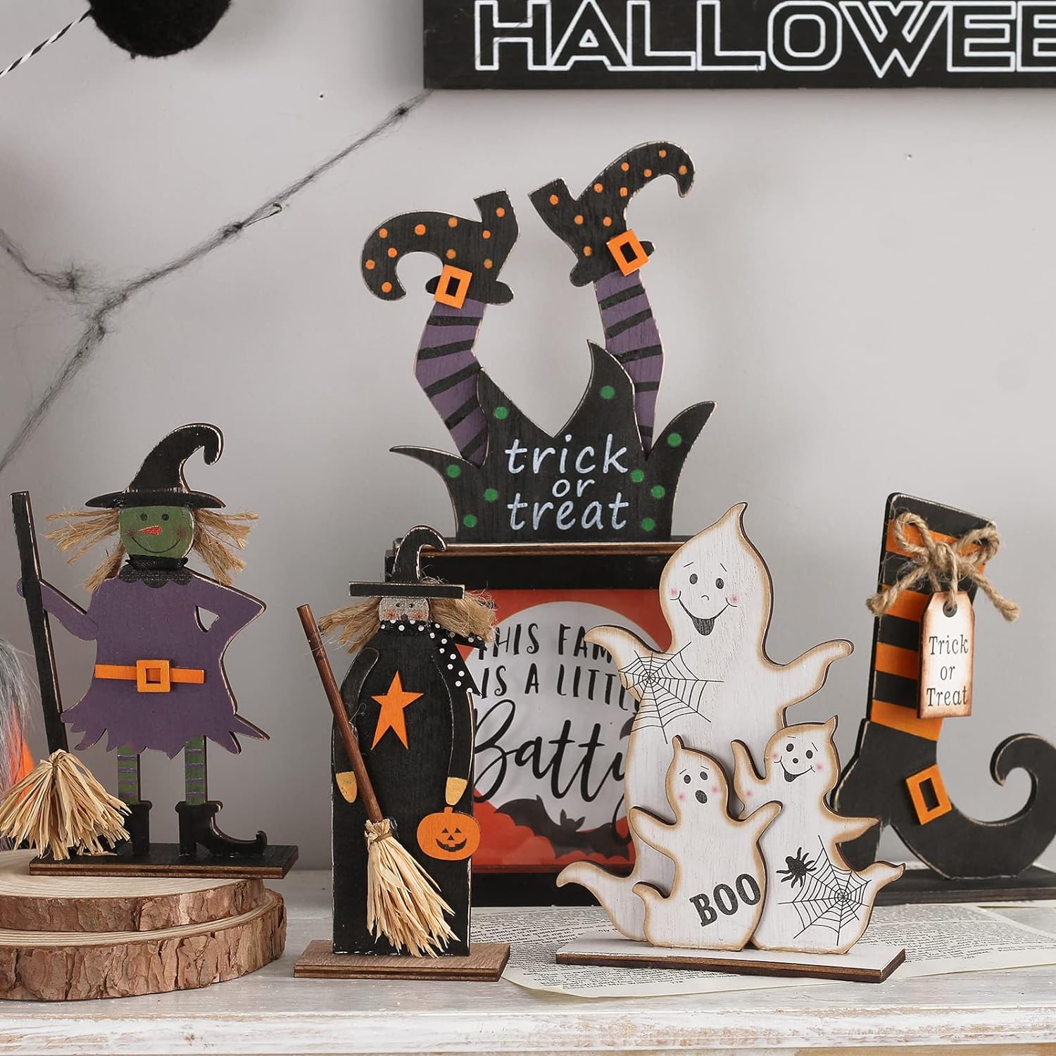 SY Super Bang 5pcs Halloween Wooden Decorations, Halloween Tabletop Centerpiece...