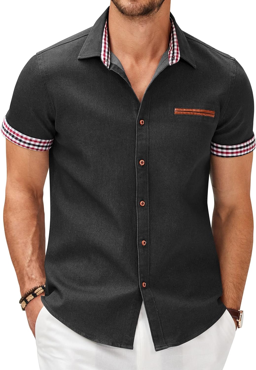 COOFANDY Men's Casual Shirt, Special Short Sleeve Button Down Shirt with Plaid C...