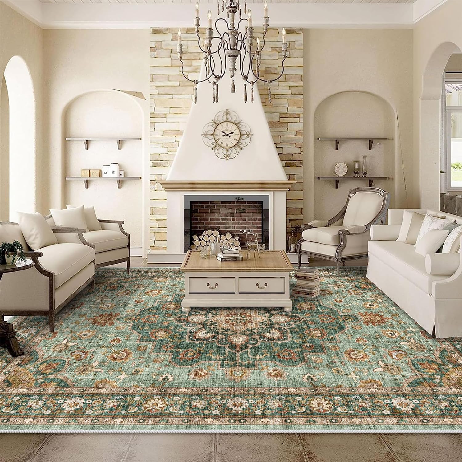 Washable Oriental Area Rug - 9x12 Rugs for Living Room Soft Carpet for Bedroom W...
