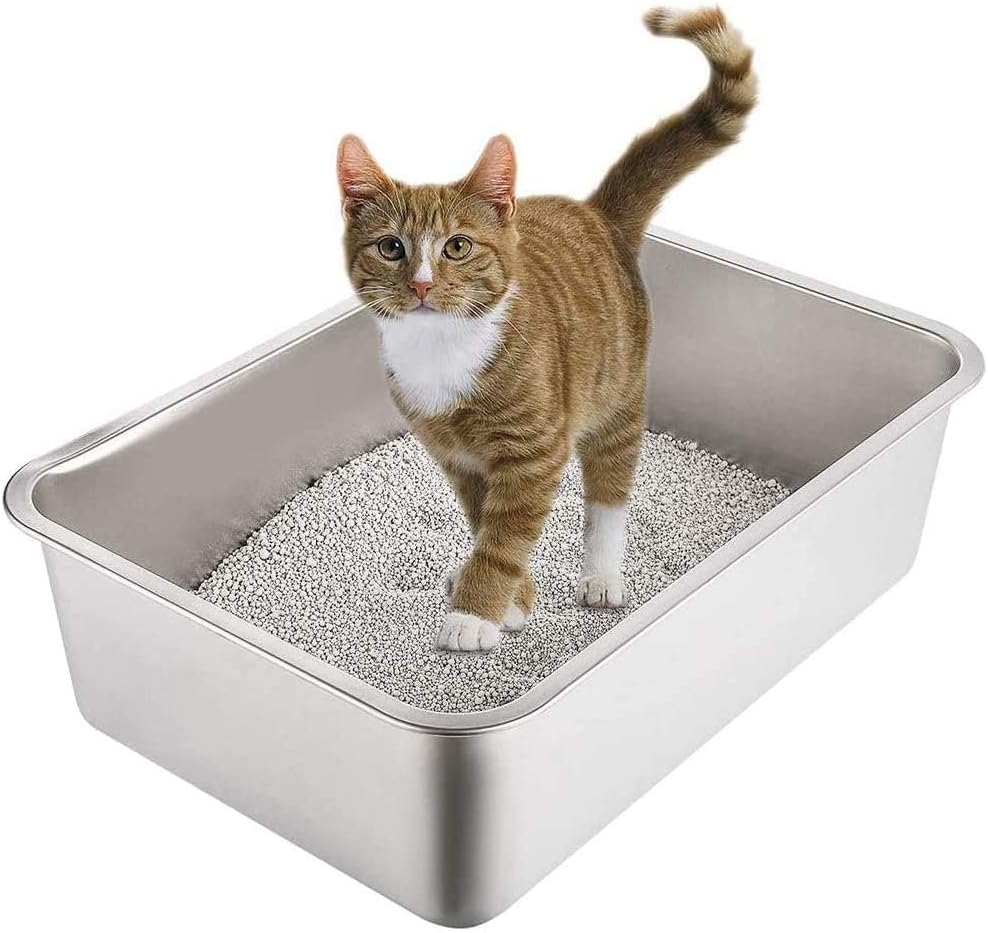 Yangbaga Stainless Steel Litter Box for Cat and Rabbit, Odor Control Litter Pan,...