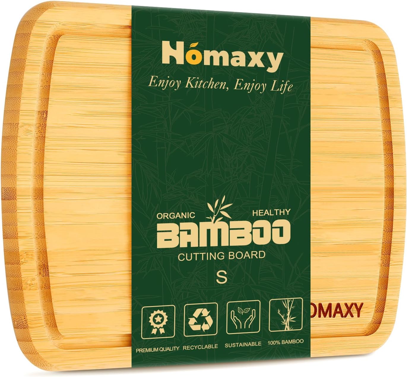 Homaxy Bamboo Cutting Boards for Kitchen, 12x9" Wood Small Cutting Board with Ju...
