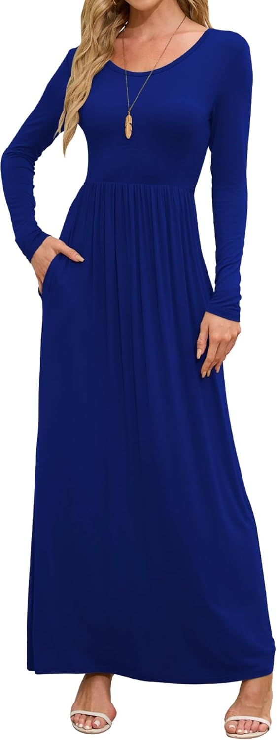 DEARCASE Women's Maxi Dress Long Sleeve Crewneck Loose Plain Casual Empire Waist...