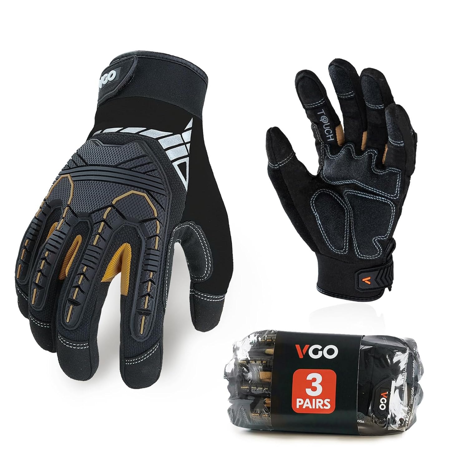 Vgo 3-Pairs Heavy Duty Synthetic Leather Work Gloves, Special Work Gloves with I...