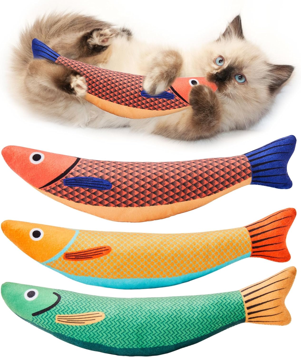 Potaroma Cat Toys Saury Fish, 3 Pack Catnip Crinkle Sound Toys Soft and Durable,...