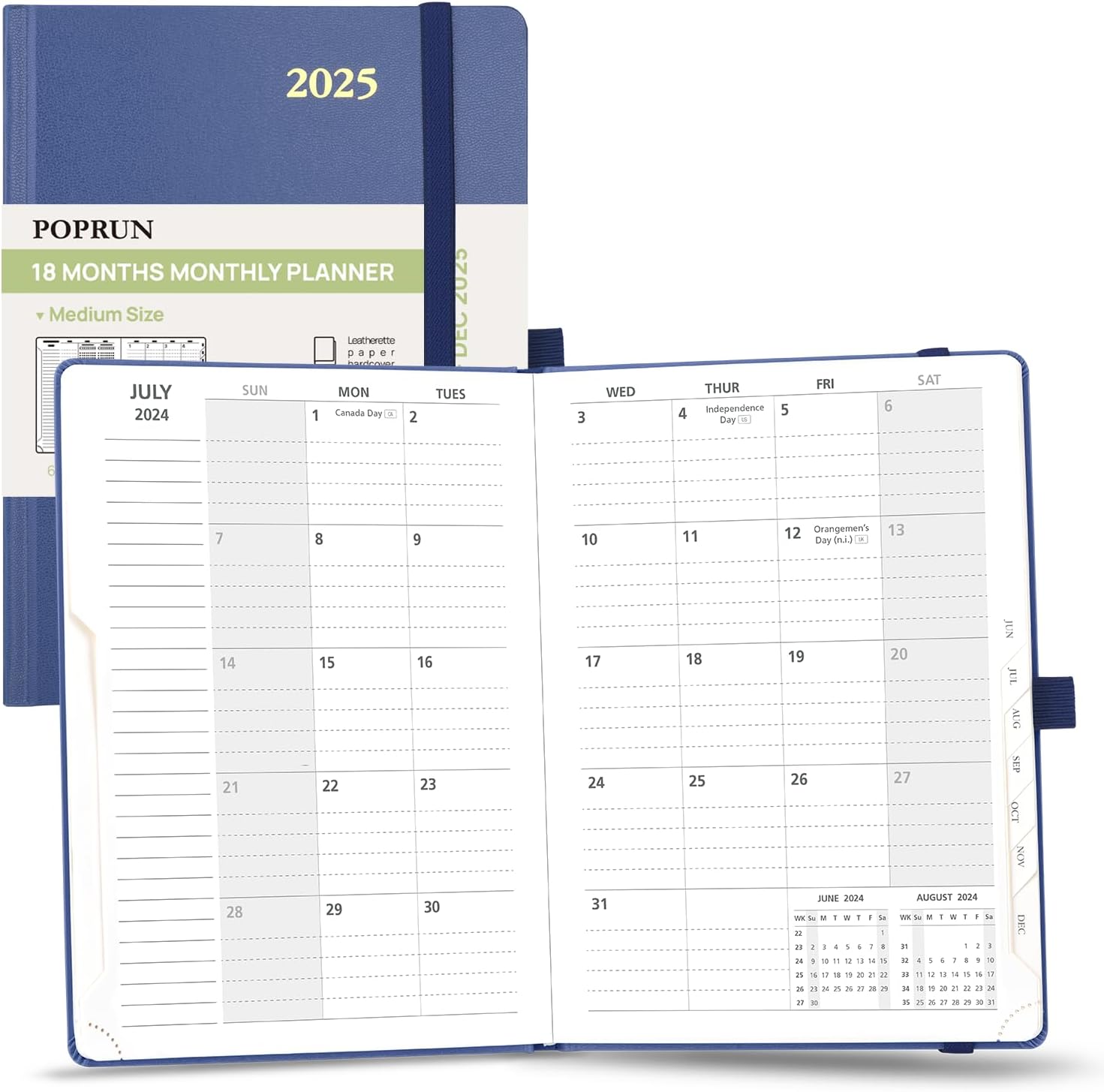 POPRUN Monthly Planner 2024-2025 ("8.5 X 6.25"), 18-Month Calendar Book (Jul.24...