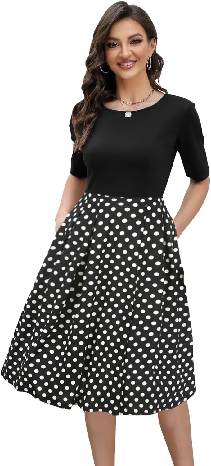 Oxiuly Women's Vintage Dress, Special Casual Party Outfit with Patchwork Pockets...
