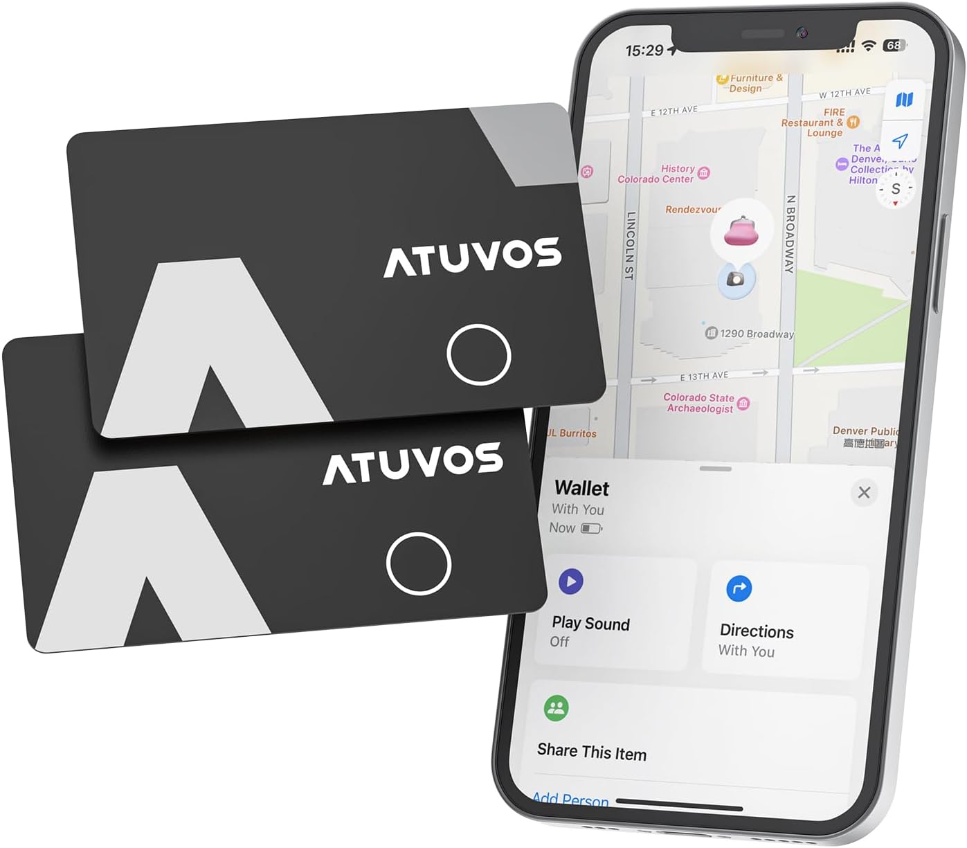 ATUVOS Air Tag Card Wallet Tracker Thin 0.16cm -2 Pack, Smart Tag For Locator Wo...