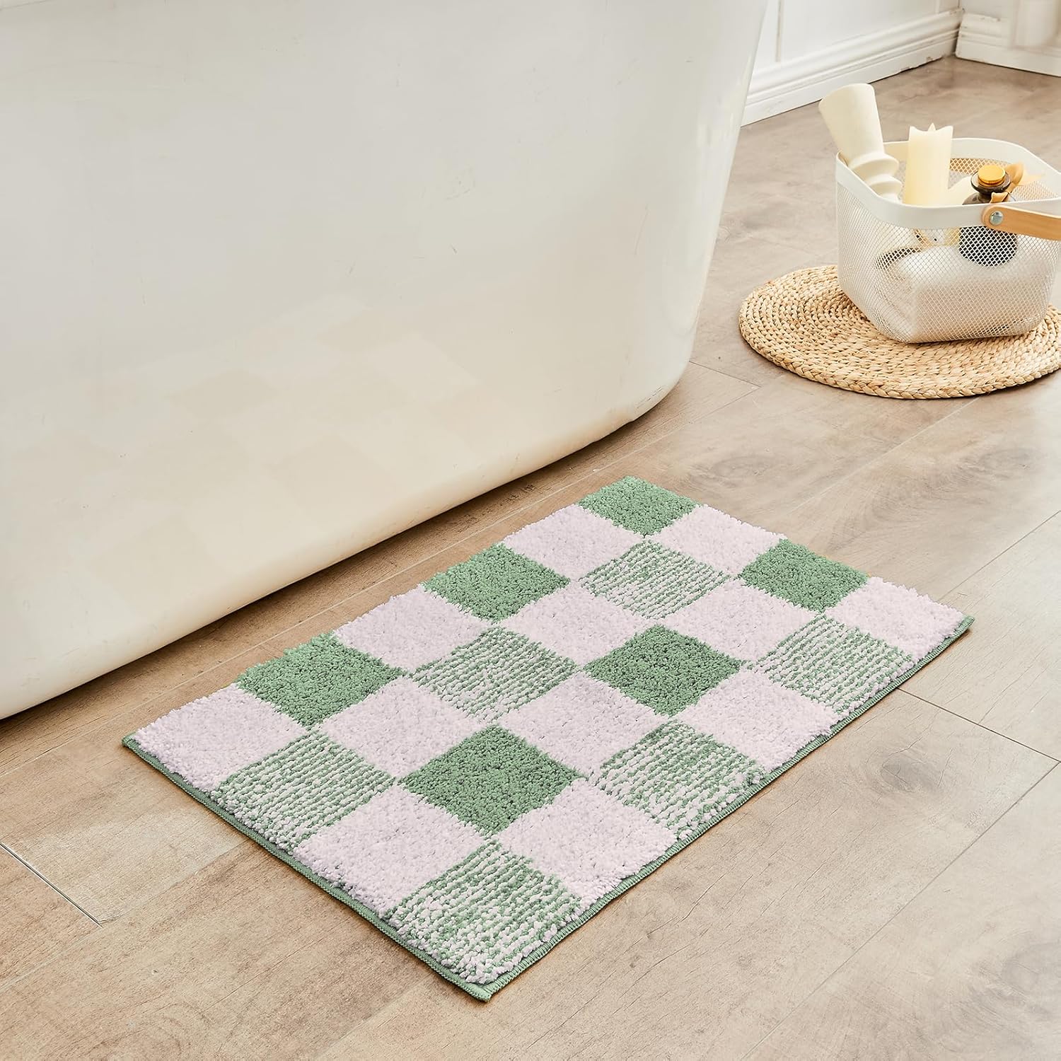 CozeCube Checkered Bath mats for Bathroom Non Slip, Fluffy Absorbent Microfiber...