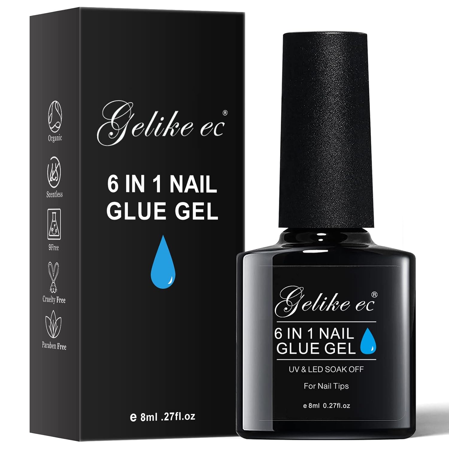Gelike EC Gel Nail Glue UV - 6 in 1 Gel Glue for Nail Tips Need UV Light,Strong...