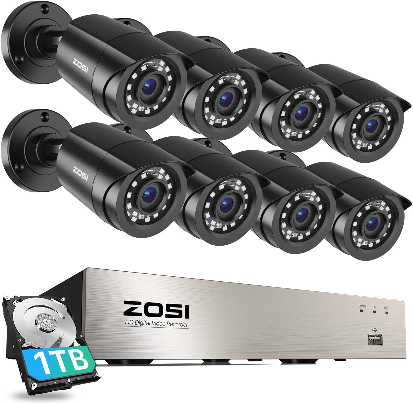 ZOSI 3K Lite 8CH Security Camera System Outdoor with 1TB Hard Drive,AI Human/Veh...