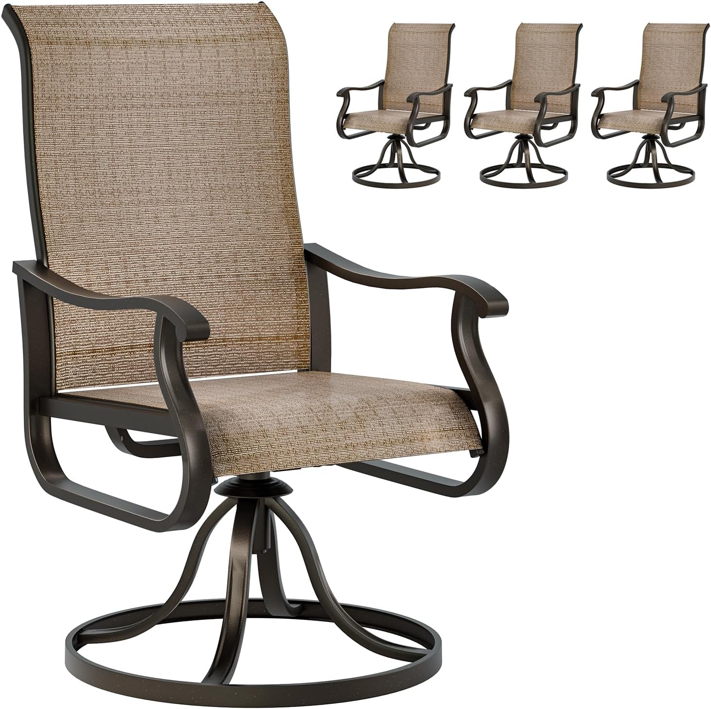 UDPATIO Patio Swivel Dining Chairs Set of 4, Outdoor Swivel Chairs High Back wit...