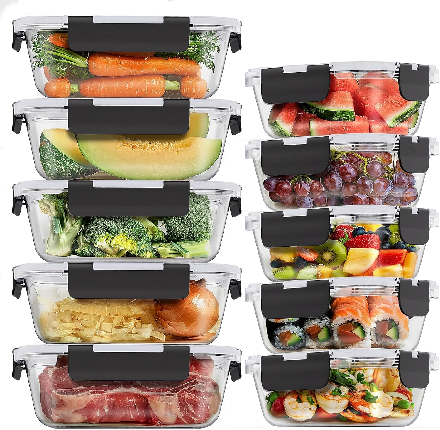 Glass Food Storage Containers, Premium Glass Meal Prep Containers with Snap Lock...