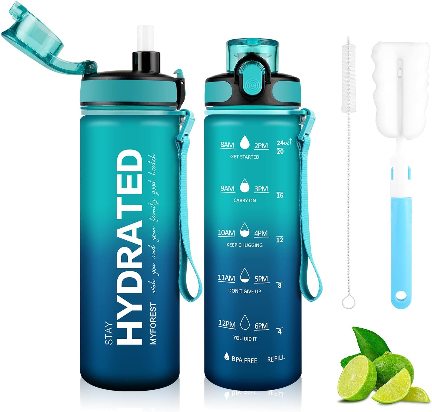 MYFOREST Water Bottle, Large Spout for Gulp/Removable Straw for Sip, Anti-Scratc...