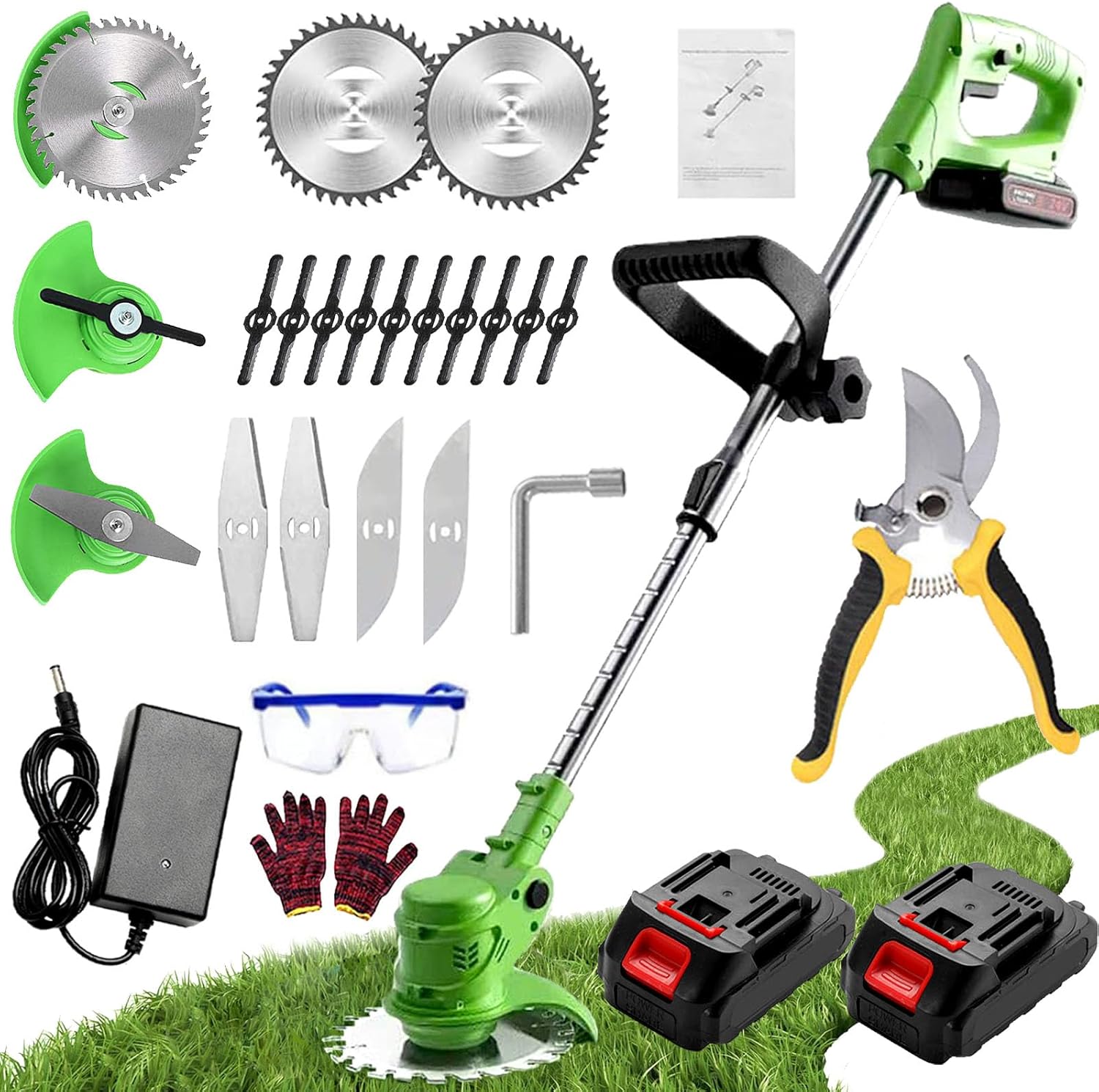 Strimmer Garden Strimmer with Blades, Cordless Strimmer, Electric Telescopic Bru...