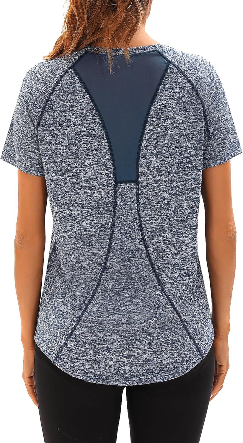 Wayleb Gym Tops Women Sports Yoga Running Top V Neck Quick Dry Fitness T-Shirt L...