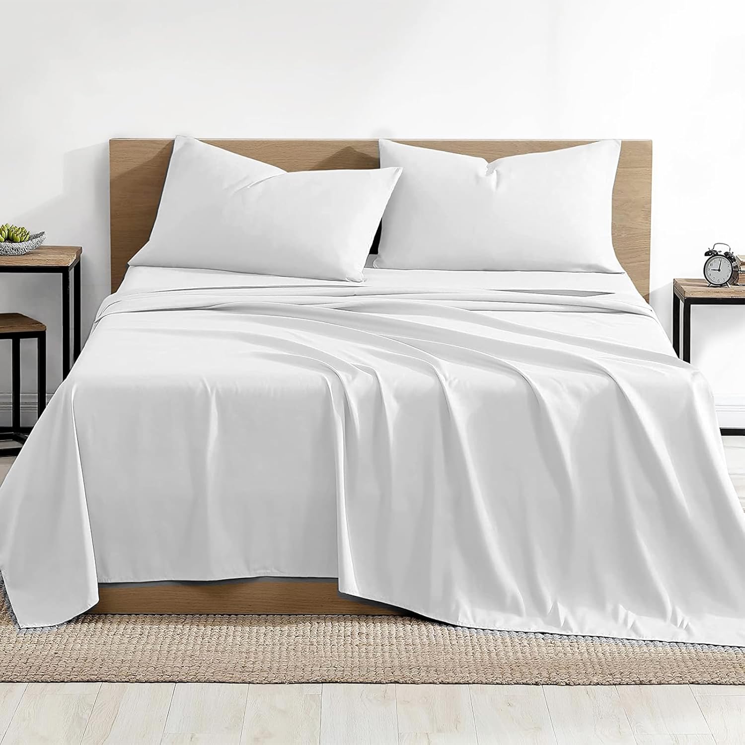 Pizuna 100% Cotton Super King Flat Sheet White, 400 Thread Count Long Staple Cot...