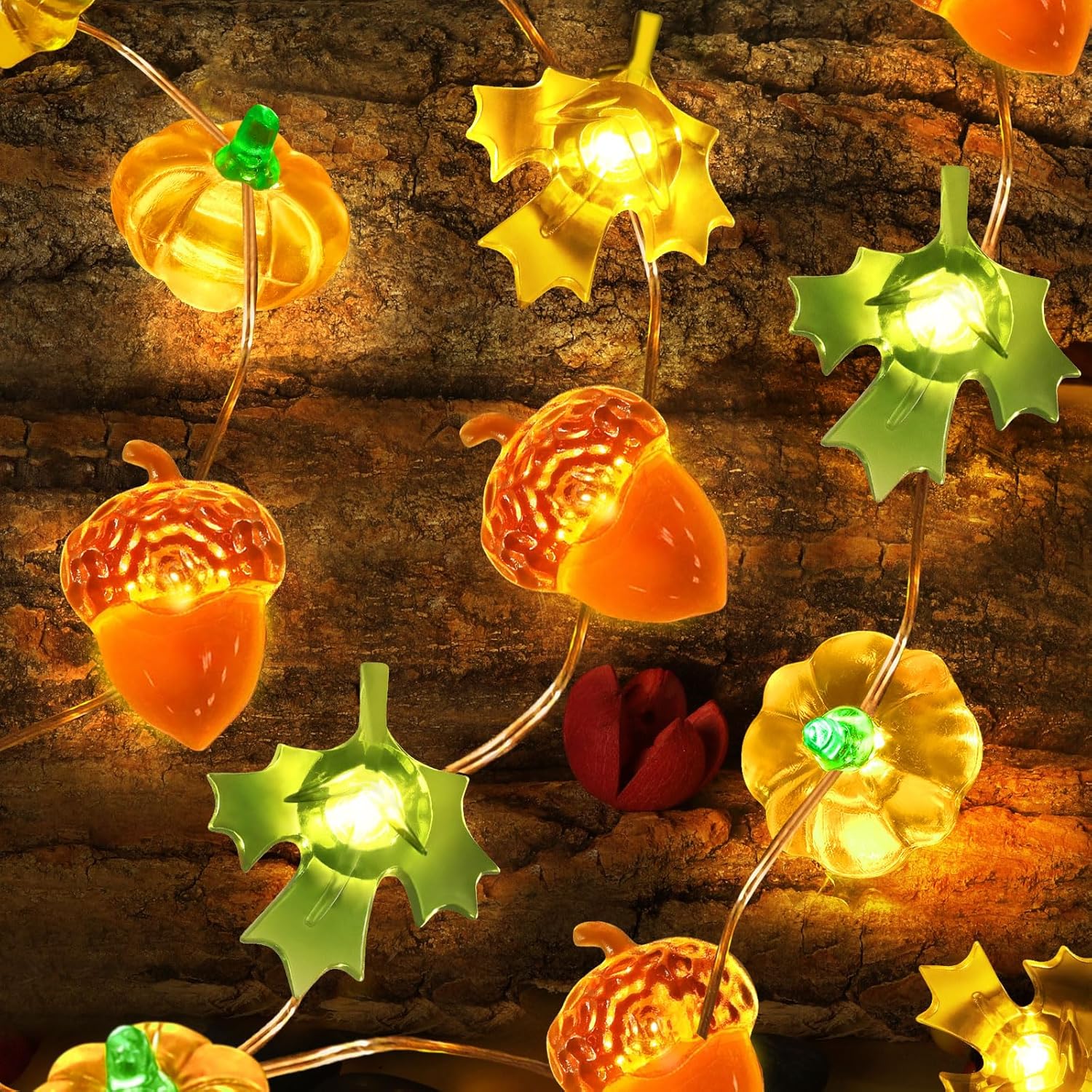 Coquimbo Autumn Decorations, 10ft 30 LED Pumpkin Maple Leaf Lights Battery Opera...