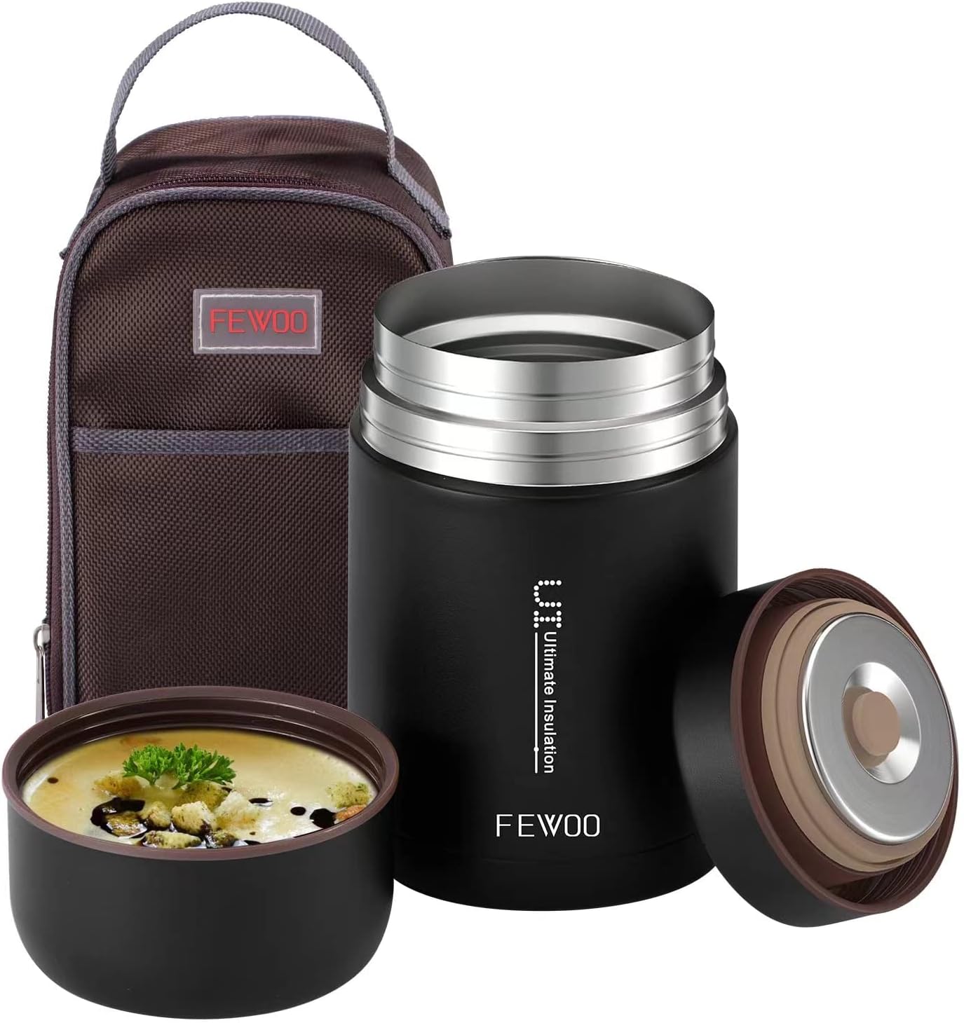 FEWOO Soup Flask, 800ml Vacuum Insulated Food Jar for Hot Cold Food, Leak Proof...