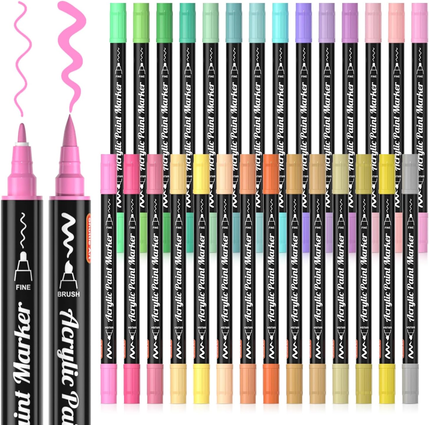 Shuttle Art Dual Tip Acrylic Paint Pens, 28 Pastel Colours Fine & Brush Paint Ma...