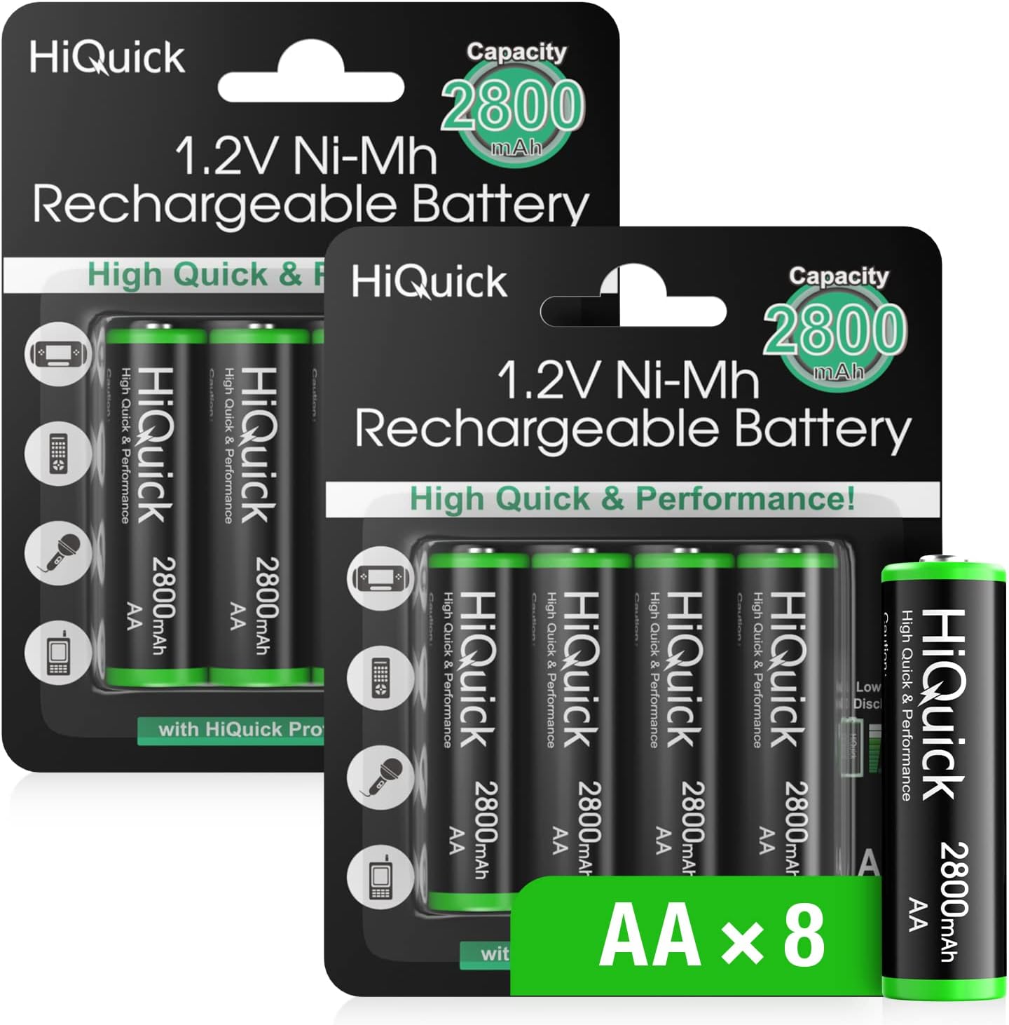 HiQuick 8 x AA Rechargeable batteries 2800 mAh NI-MH High Capacity AA Rechargeab...