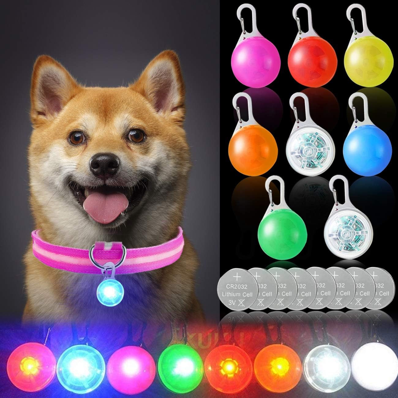 YMCCOOL LED Dog Collar Light, Clip-On Pet, 6 Pack Dog Lights for Collars Keychai...