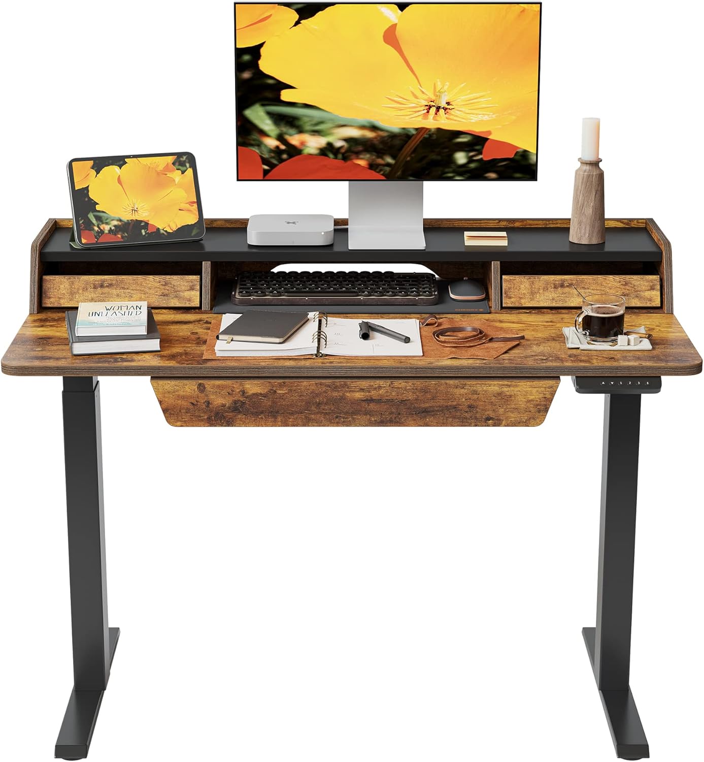 FEZIBO Standing Desk, Special Adjustable Desk with 3 Drawers Storage Shelf, High...