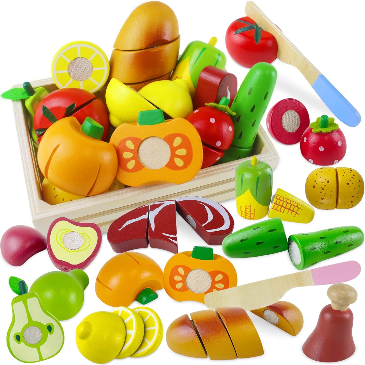Beberolen Wooden Food Toys, Play Food Sets for Children Kitchen, Toy Kitchen Acc...