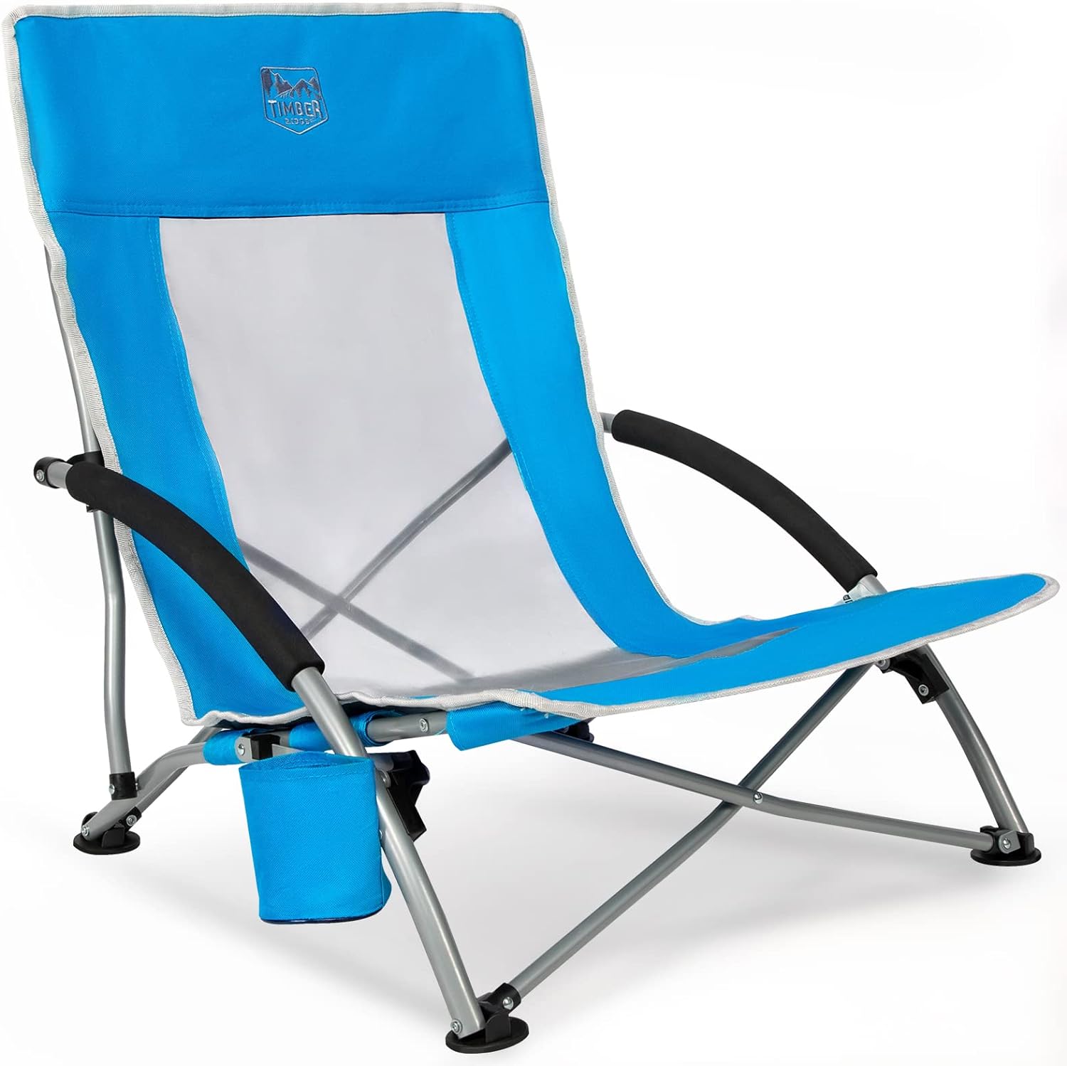 TIMBER RIDGE Low Beach Chair Folding Lightweight Camping Chair with Mesh Back Ca...