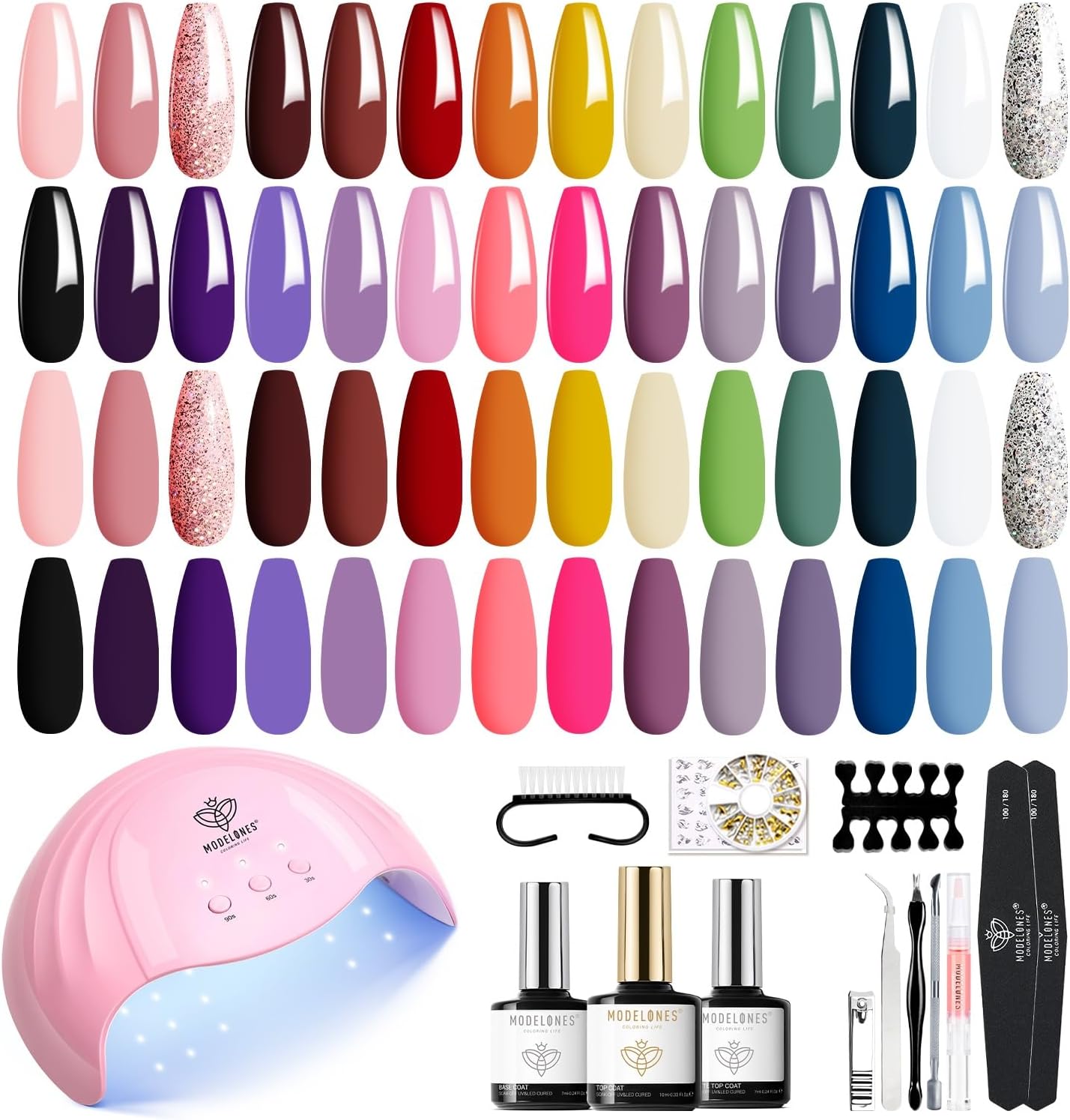 Modelones 28 Colors Gel Nail Kit, Special Gel Nail Starter Kit With 48W Nail Lam...