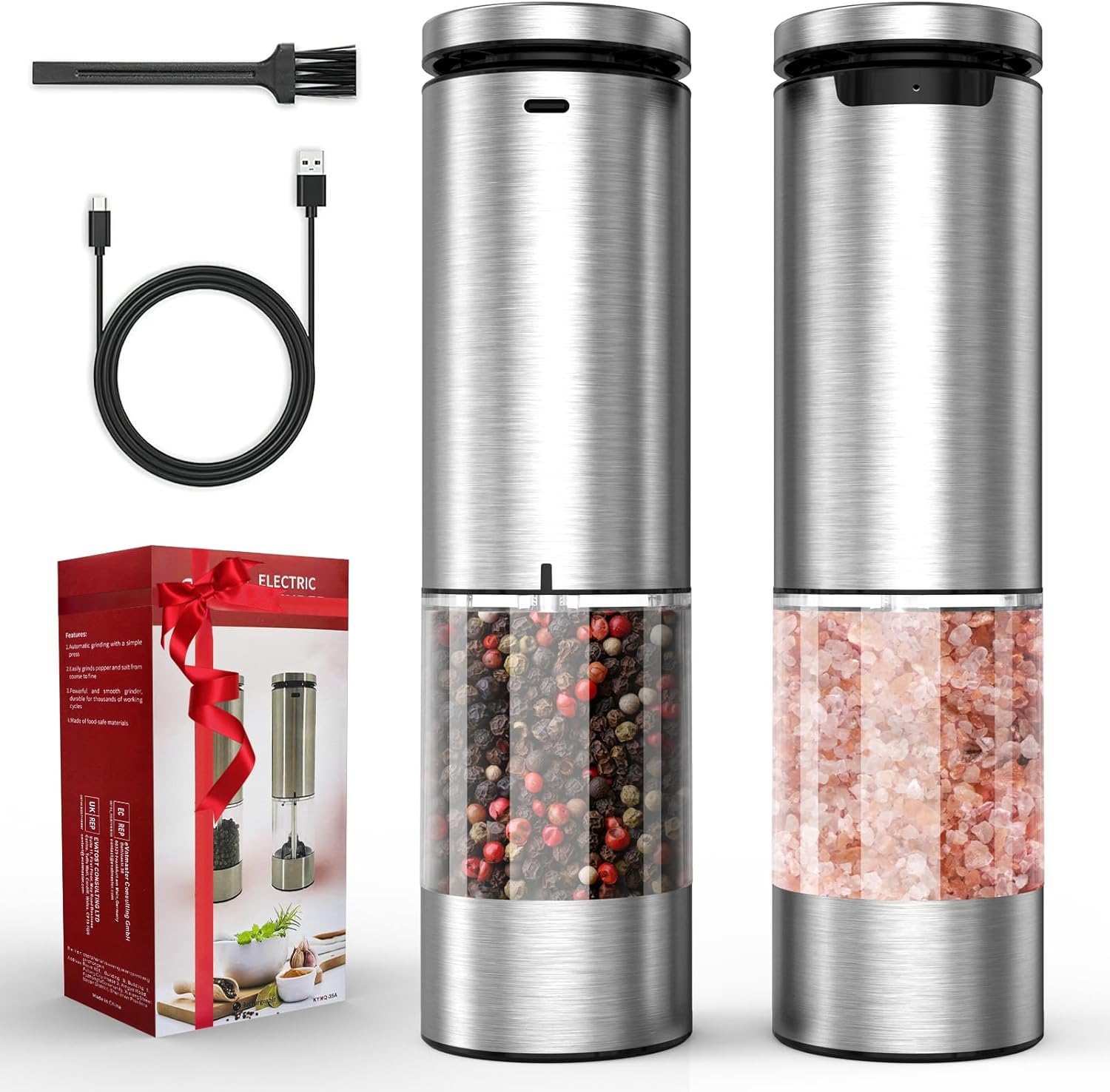 Zirzoe USB Rechargeable Salt and Pepper Mills, Spe...