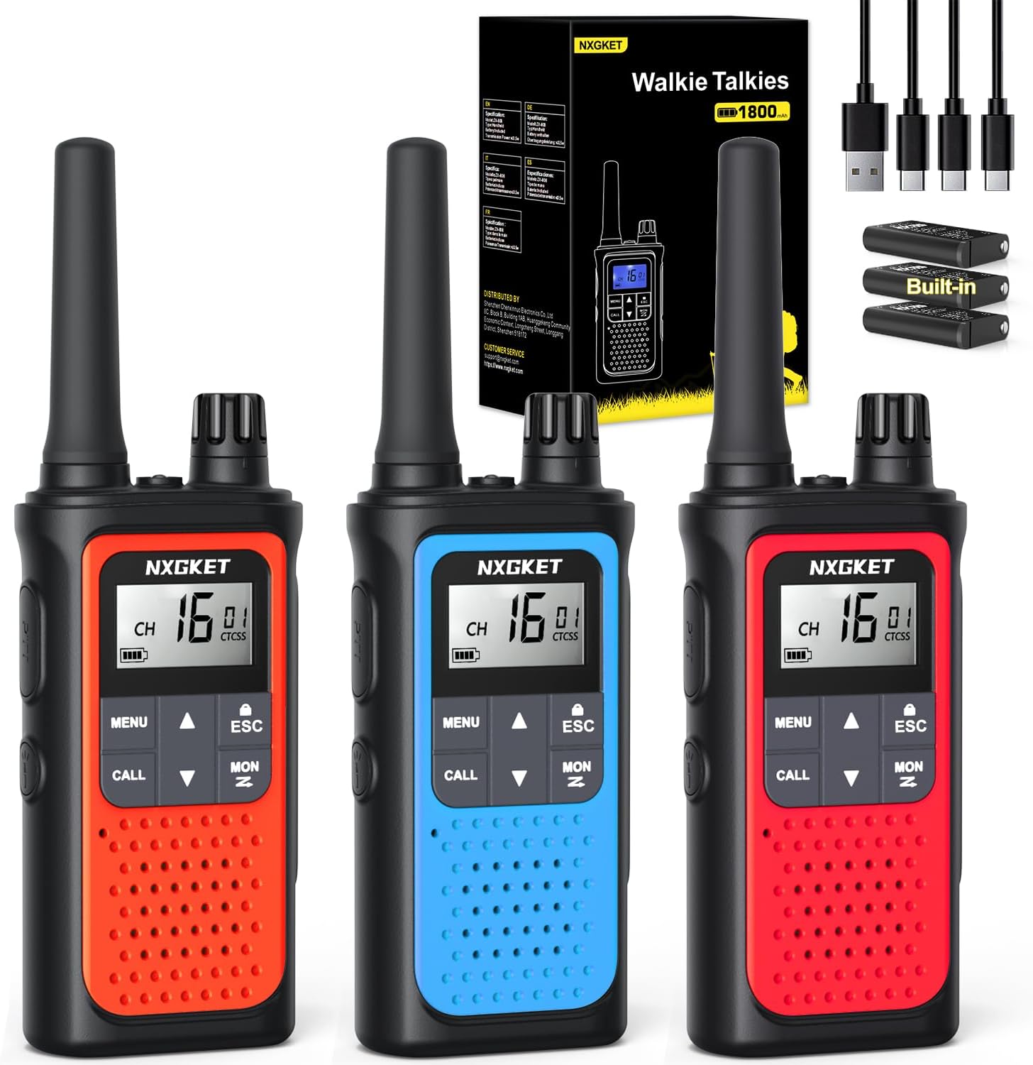 Walkie Talkies for Adults Long Range,NXGKET 3 Pack Kids Walky Talky Rechargeable...