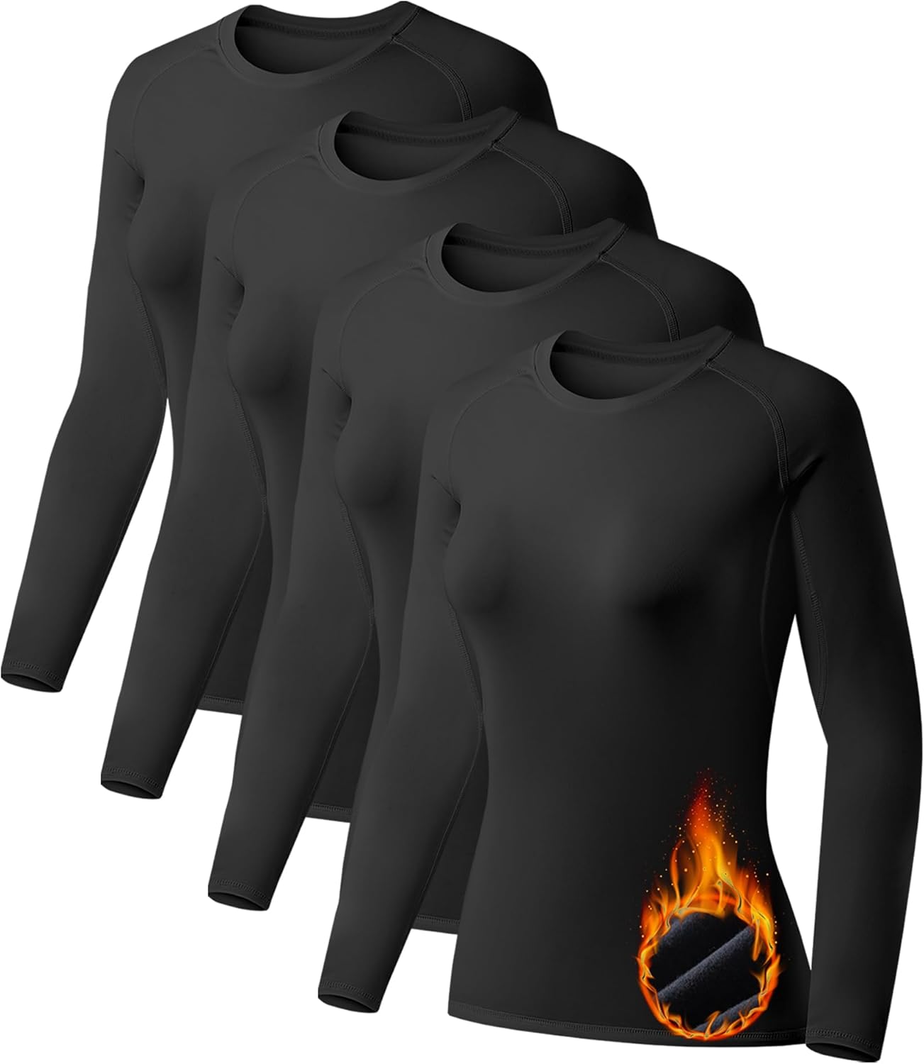 TELALEO 4 Pack Women's Thermal Shirts Fleece Lined Athletic Tops Long Sleeve Com...