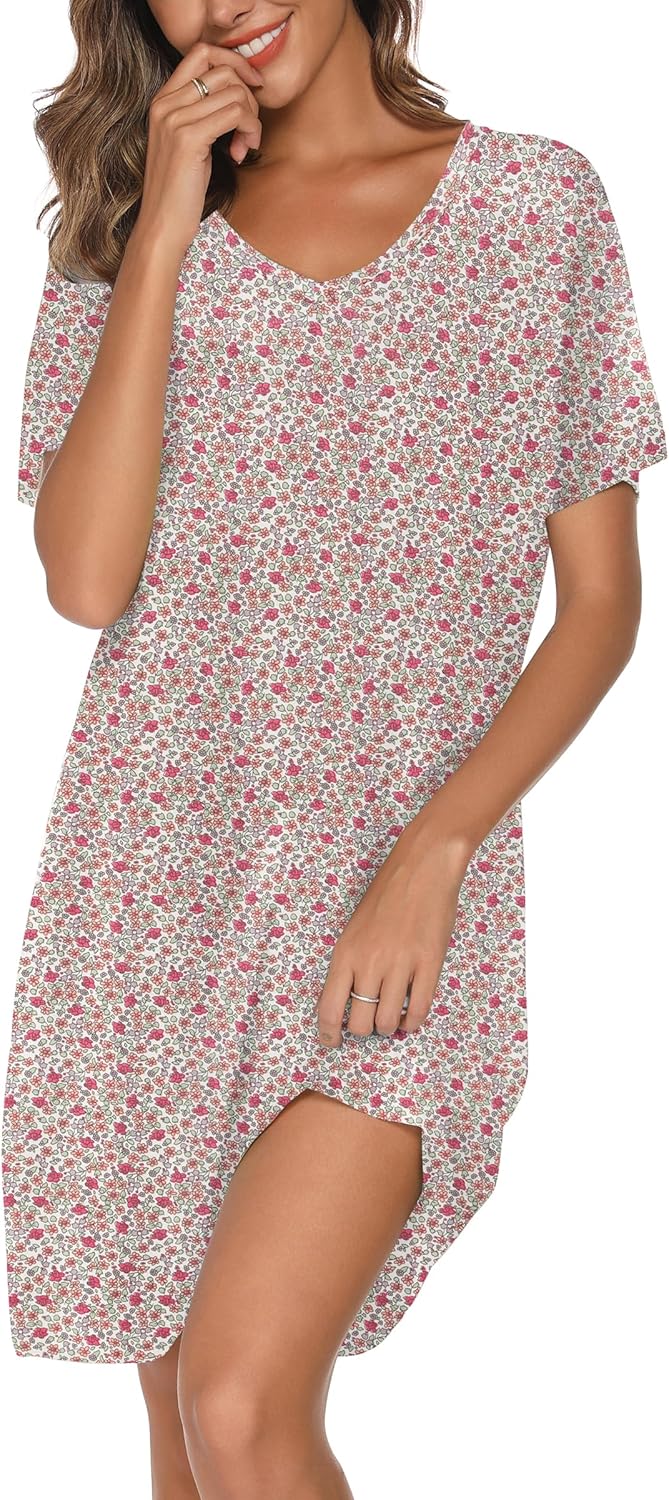 Nightgowns for Women Soft Cotton Sleep Shirts Short Sleeve Sleepwear S-XXL Littl...