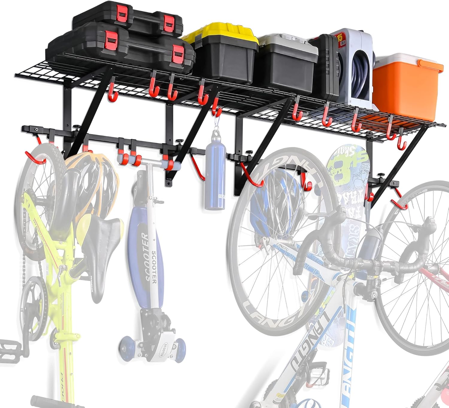 PLKOW Garage Wall Shelving Includes Bike Hooks, Sturdy Adjustable Garage Shelvin...