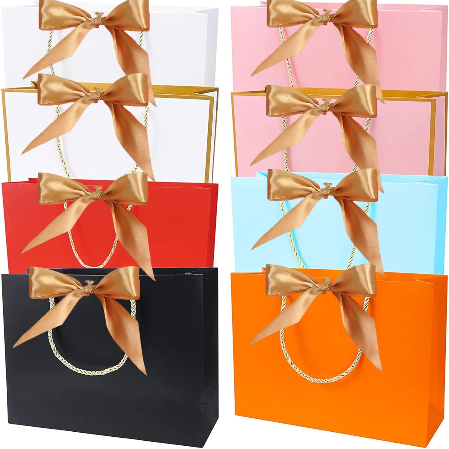 WAIZHIUA 8 Pcs Paper Gift Bags with Golden Bow Ribbon, Colorful Paper Party Bags...