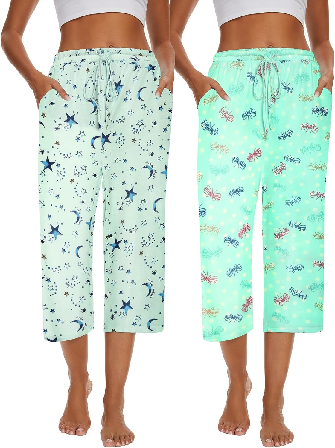 Pajama Pants, Special 2 Pack Women's Pajama Pants, Comfortable Capri Sleep Loung...