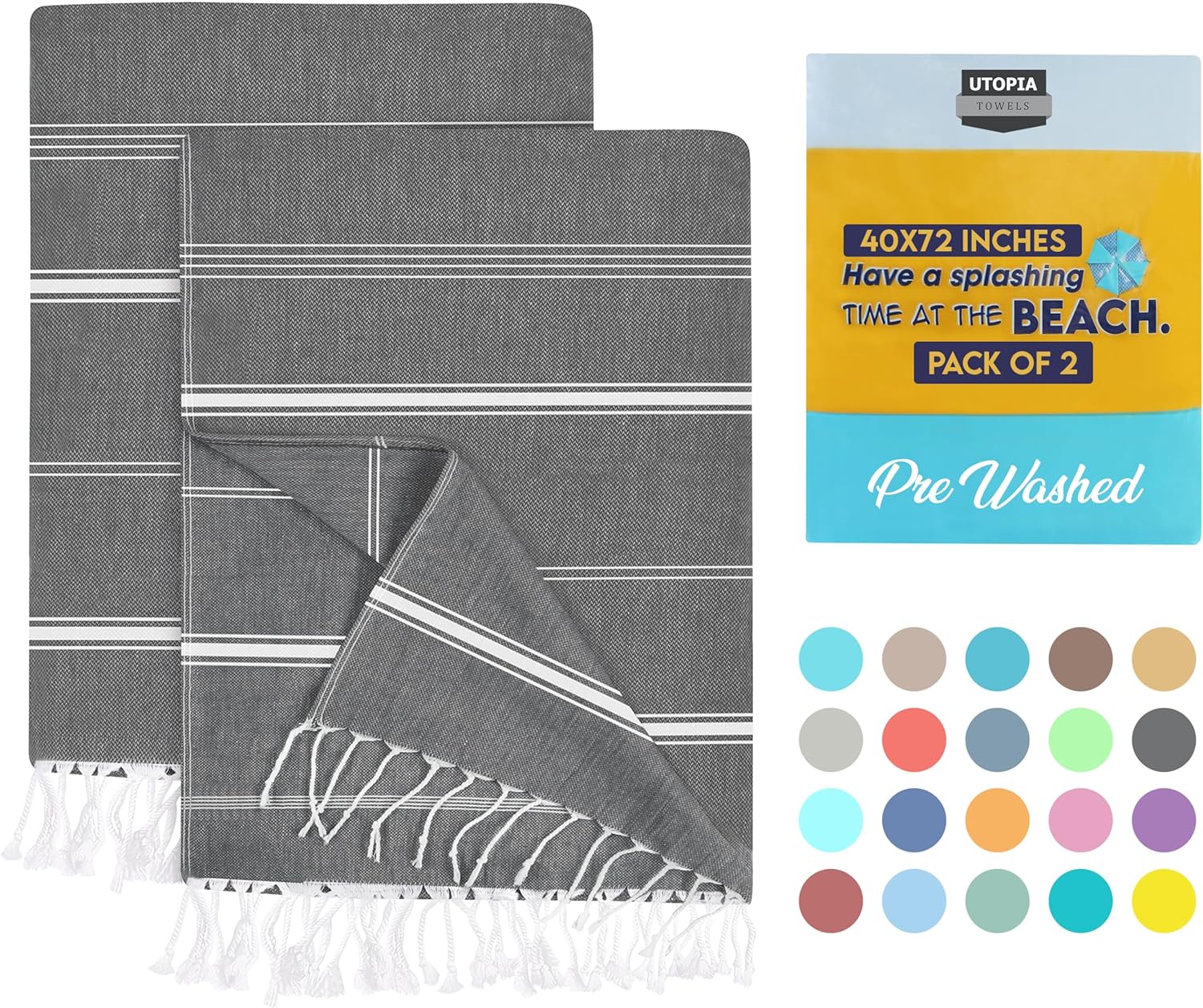 Utopia Towels Pack of 2 Turkish Beach Towel (40x72 Inches), Oversized 100% Cotto...