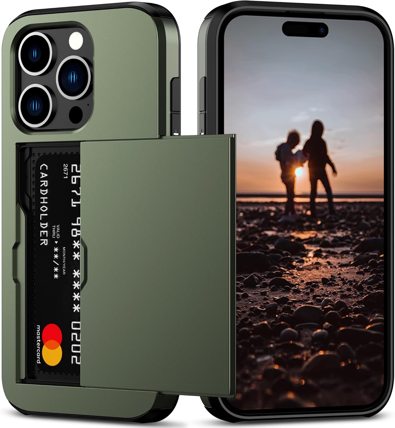 Nvollnoe Compatible with iPhone 15 Pro Case with Card Holder Heavy Duty Protecti...
