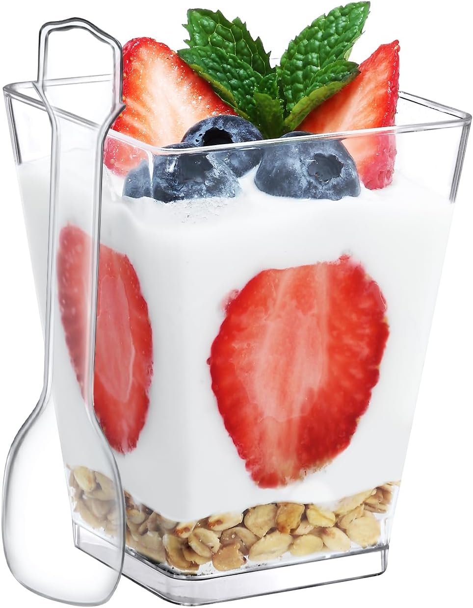SHOPDAY 5 Oz-Plastic-Dessert-Cups: 30 Pack Square-Clear-Cups-with-Spoons, Parfai...