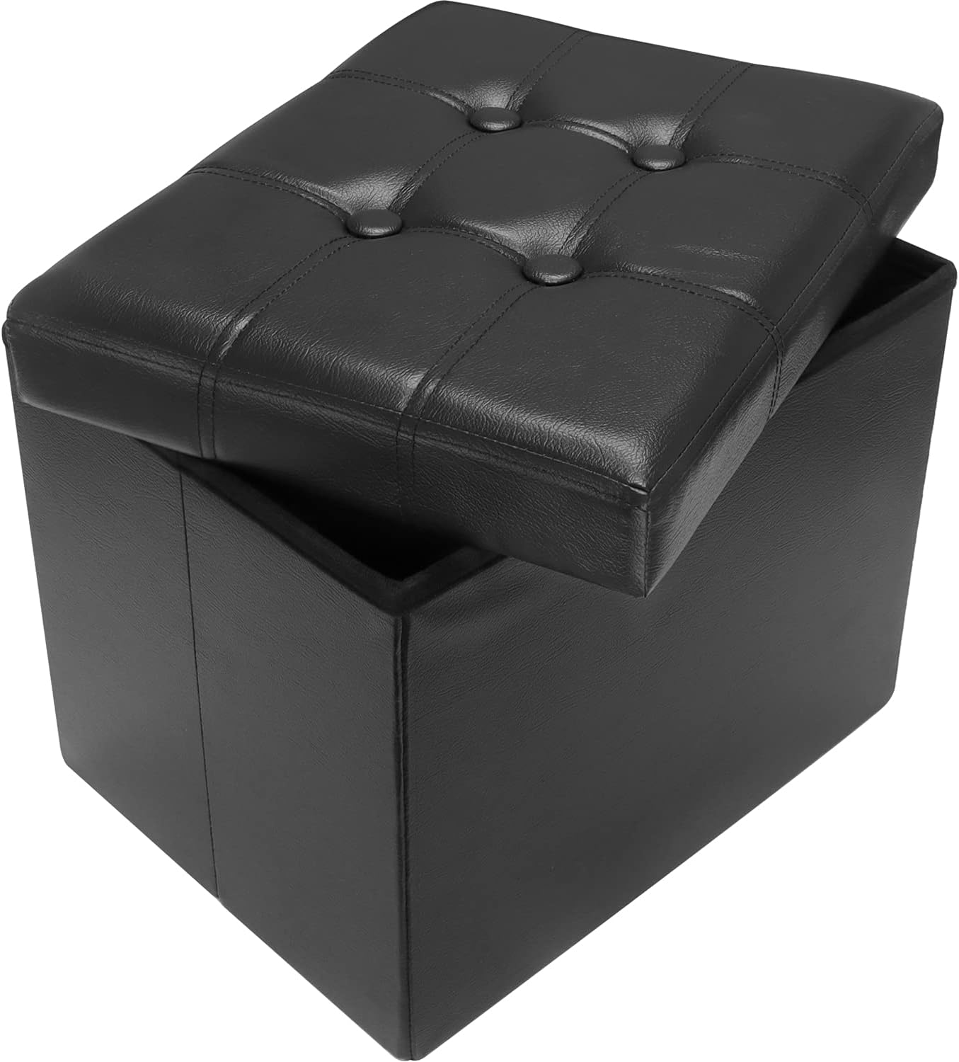 AmasSmile® Storage Ottoman Foot Rest Stool, 17 inch Folding Leather Footstool Be...