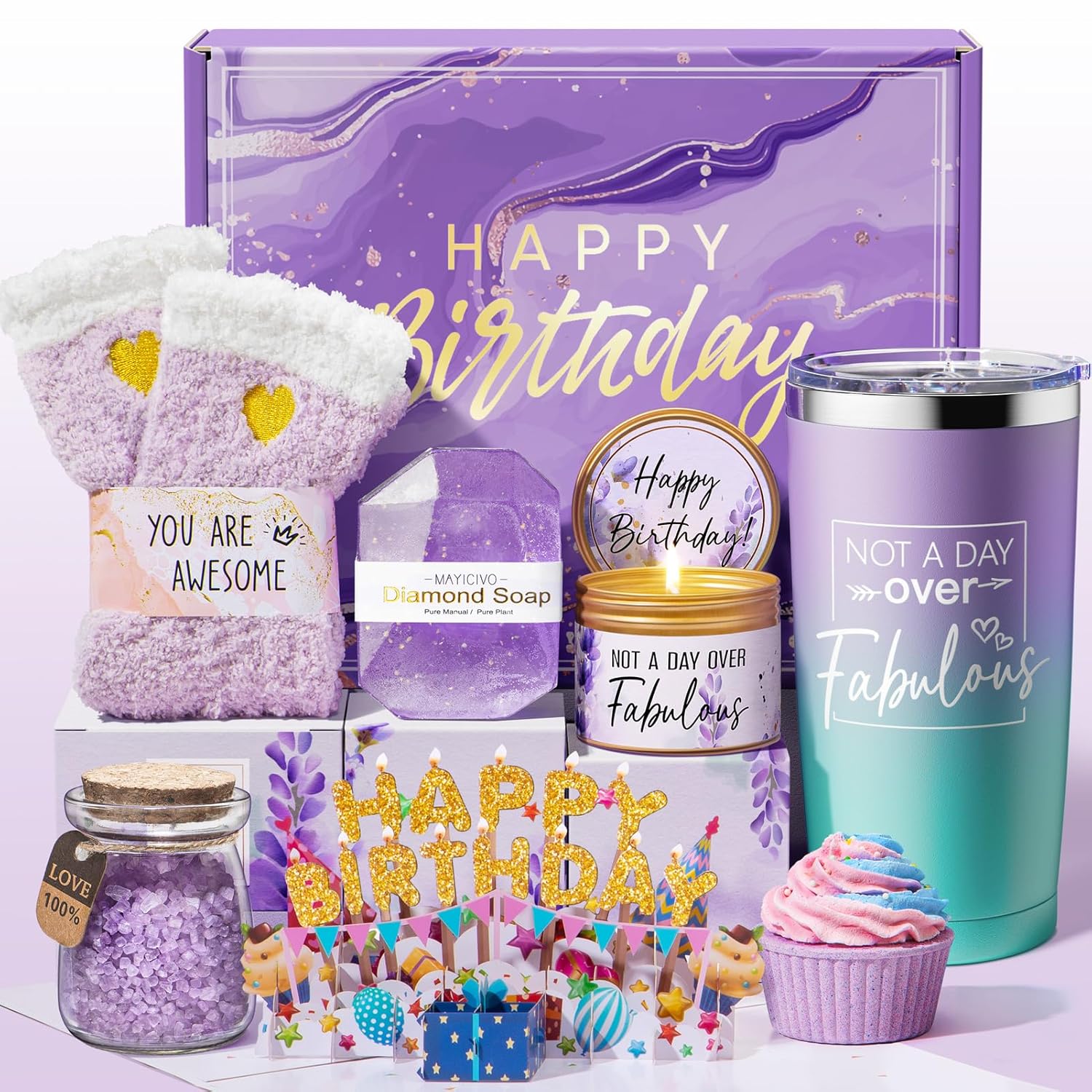 Birthday Gifts for Women Friendship, Lavender Relaxing Spa Gifts Basket Set for...