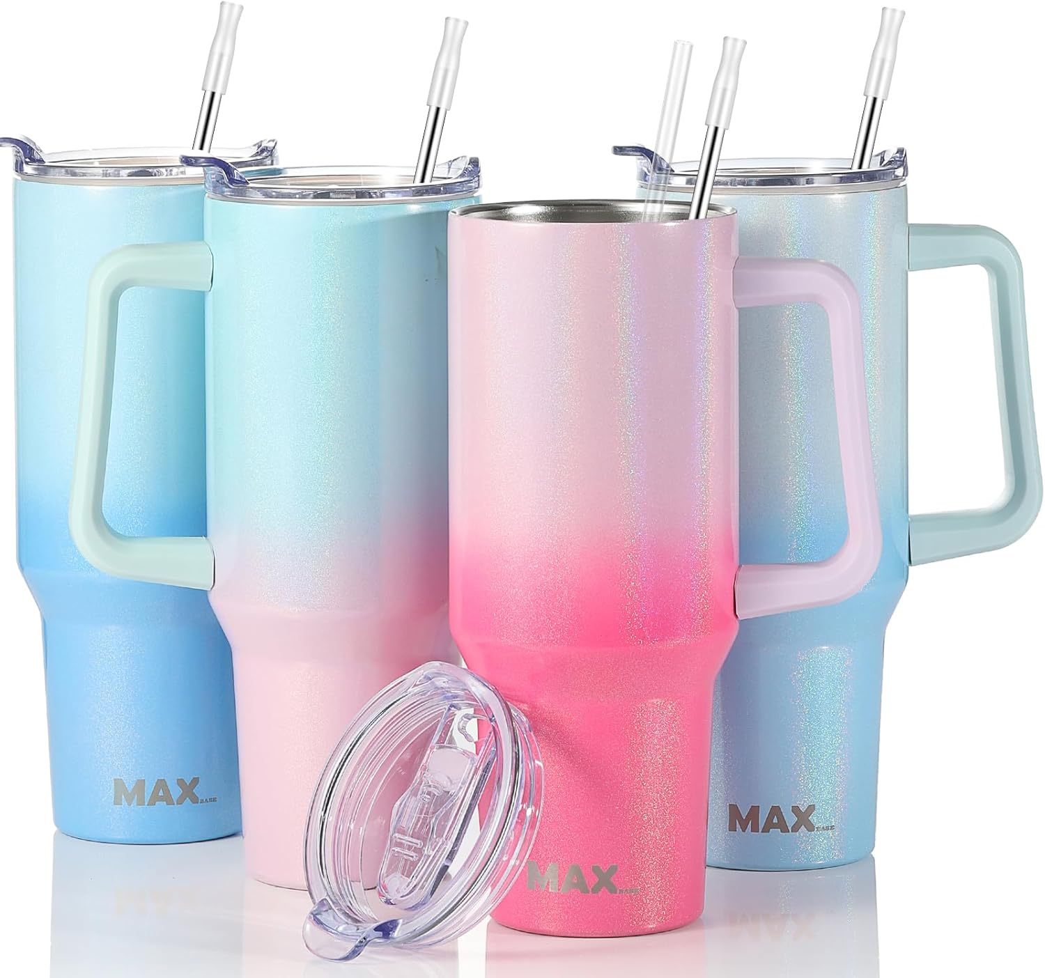 MaxBase 40 oz Tumbler with Handle and Straw Lid, Insulated Reusable Stainless St...