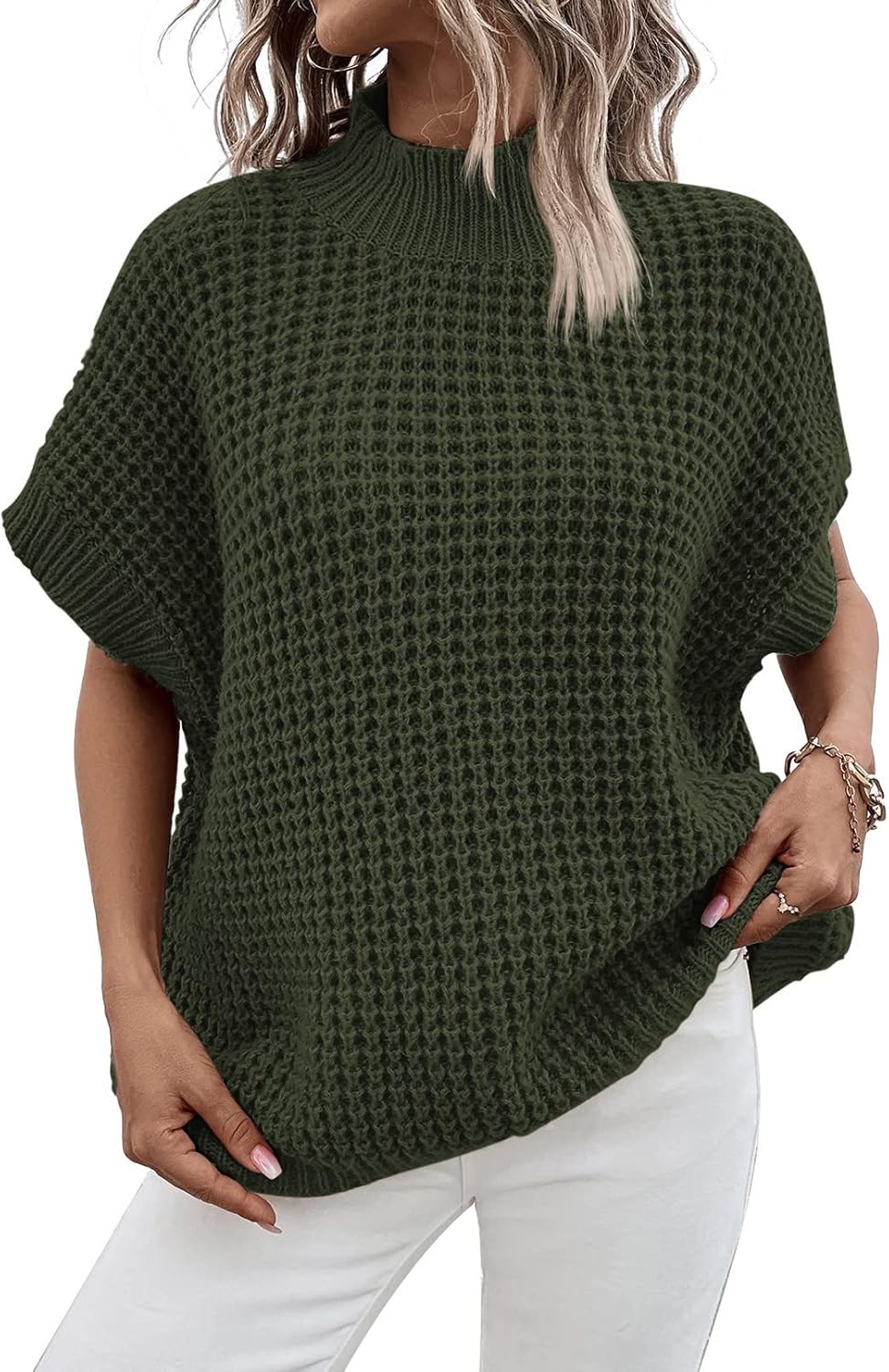 Viottiset Womens Sweater Vest, Special Oversized Short Batwing Sleeve Mock Neck...