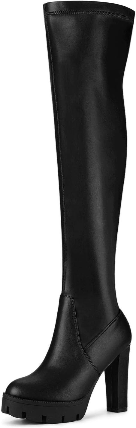 Allegra K Women's Platform Heels Chunky Heel over Knee High Boots 7 Black