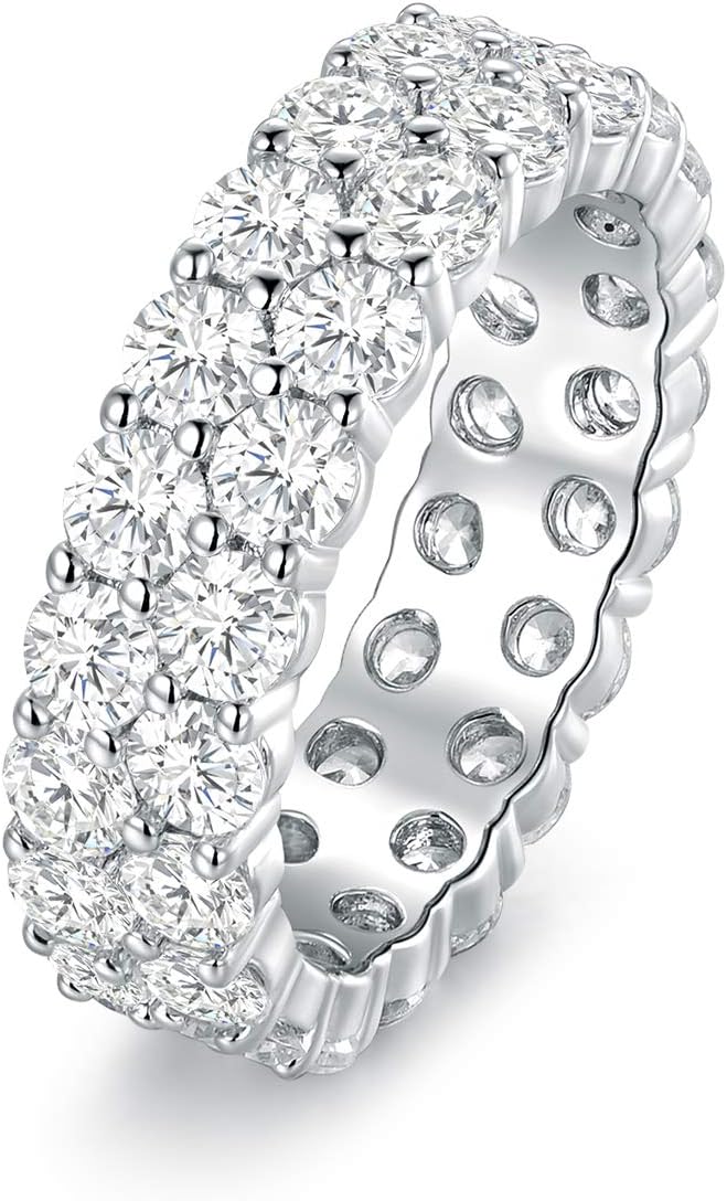 18K White Gold Plated Round-Cut Cubic Zirconia All-Around Band Ring, Special Jew...