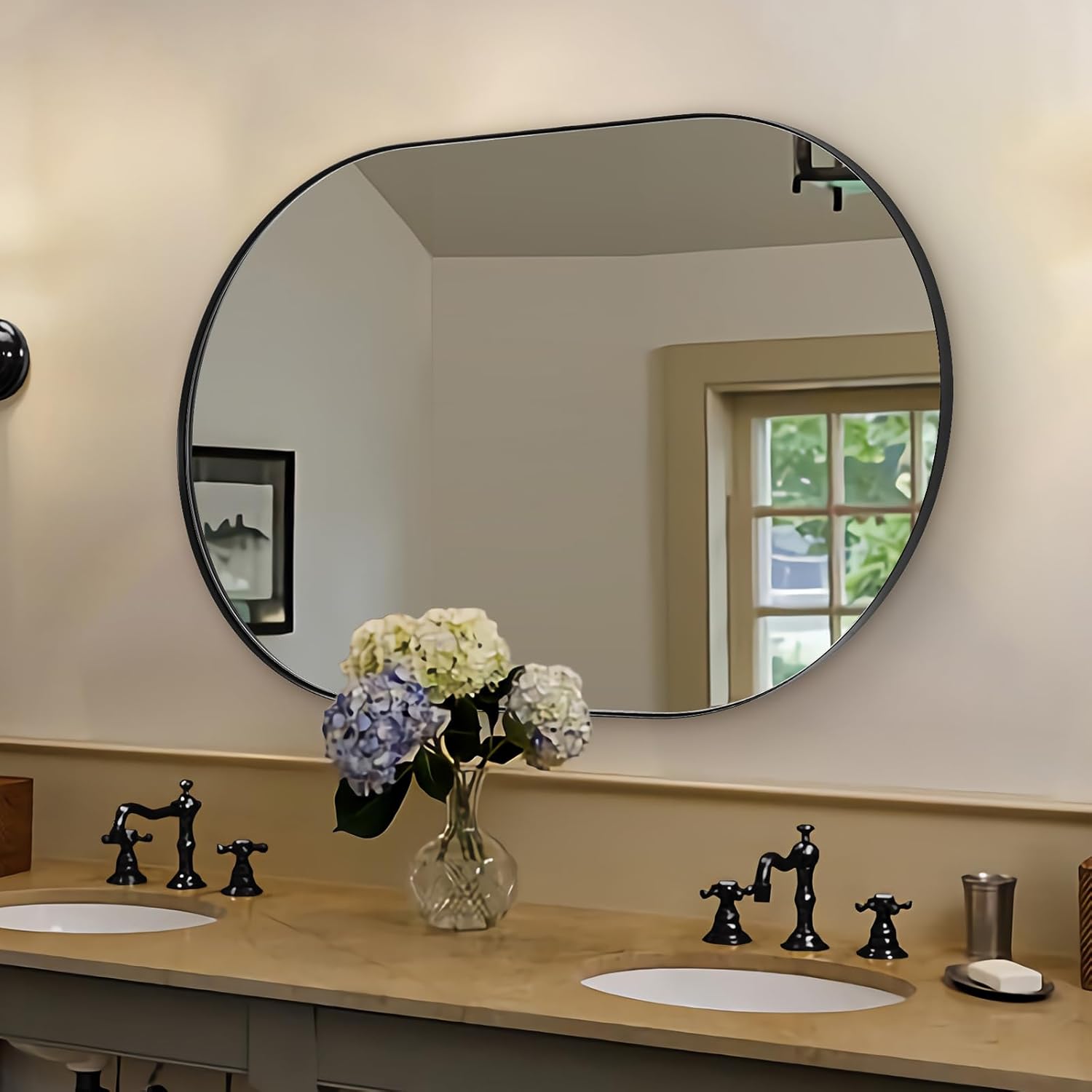ANDY STAR Oval Bathroom Mirrors, 30x48’’ Double Vanity Mirror, Black Oval Mirror...