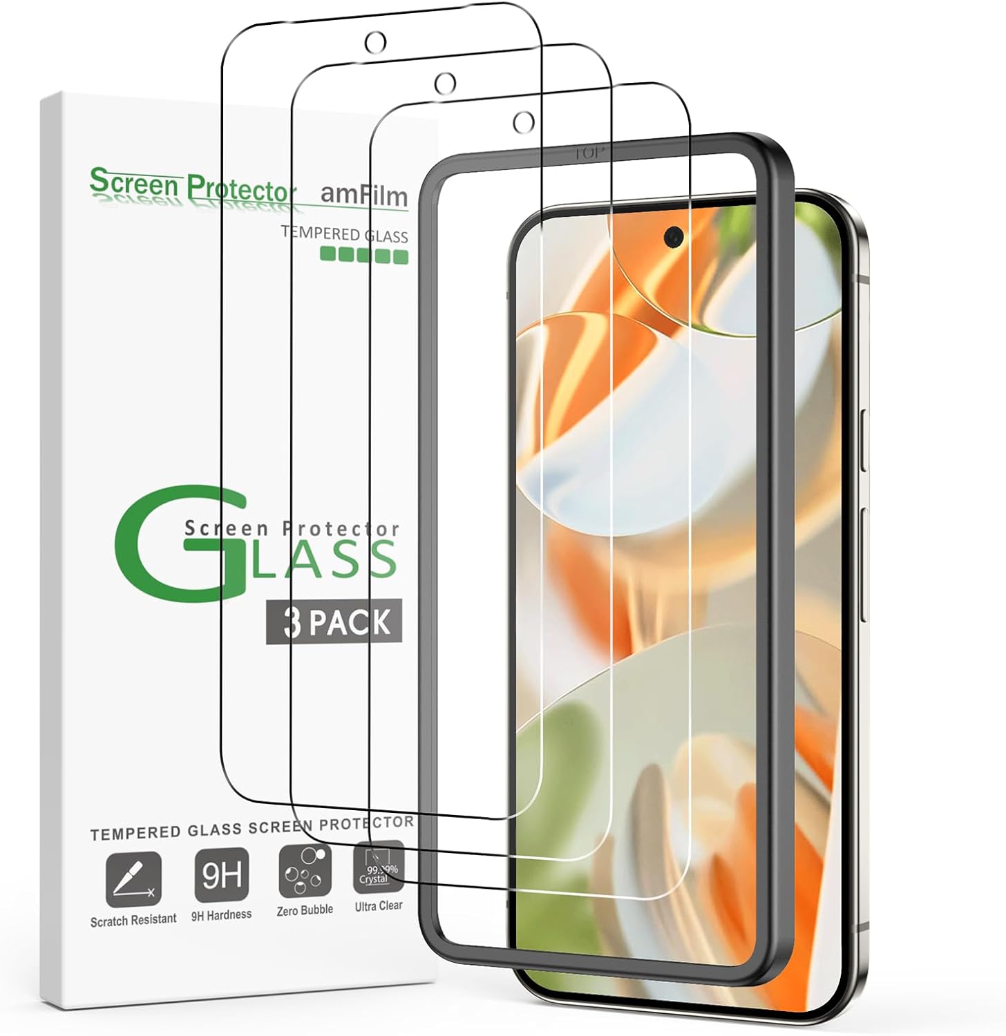 amFilm Designed for Google Pixel 9 Pro/Google Pixel 9 Screen Protector 6.3" Temp...
