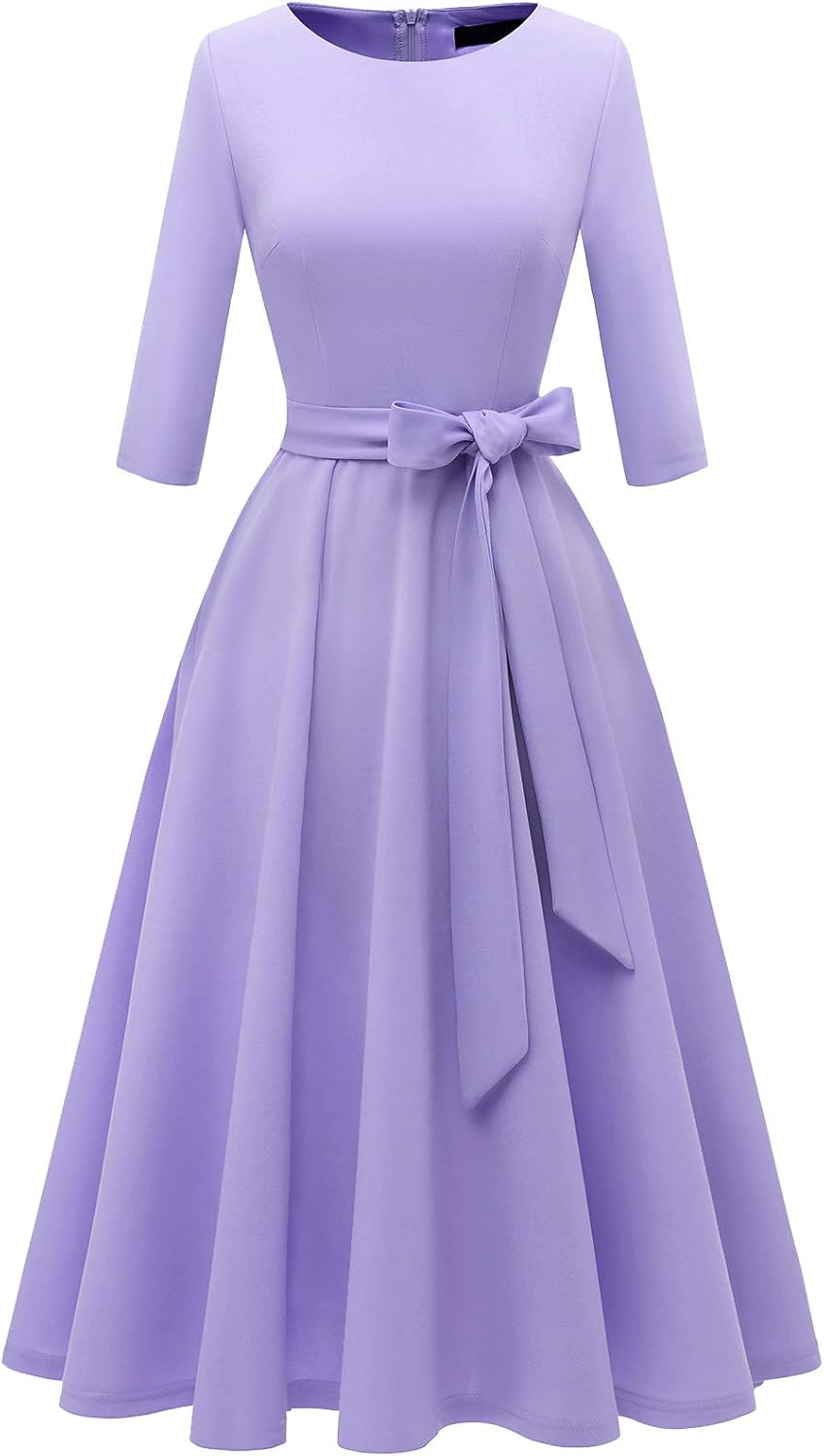 DRESSTELLS Cocktail Dress for Women, Vintage Modest Wedding Guest 3/4 Sleeves Fa...