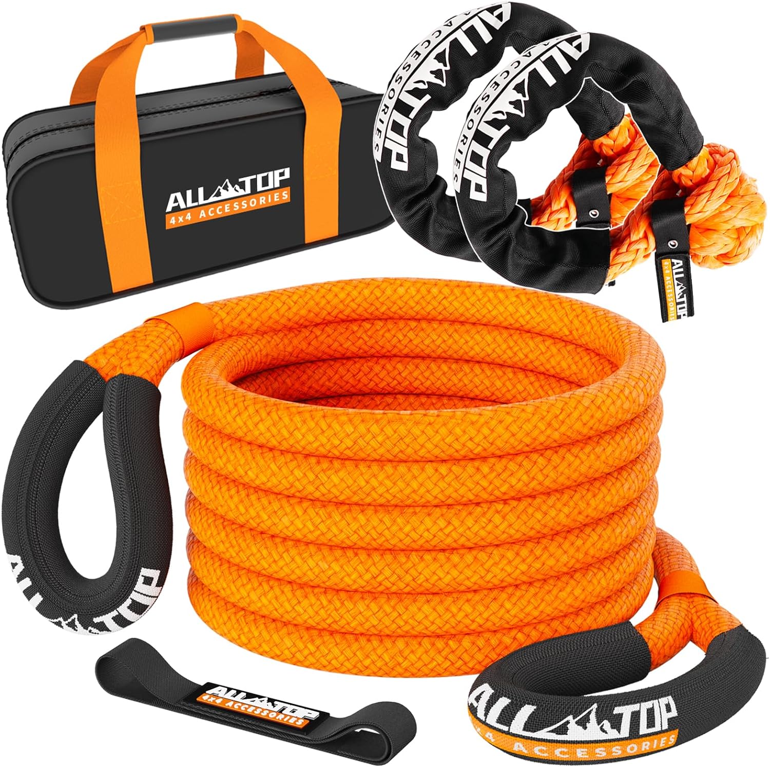 ALL-TOP Kinetic Recovery Rope with 2pcs 1/2in Soft Shackles, 48000 Lbs (1in x 30...