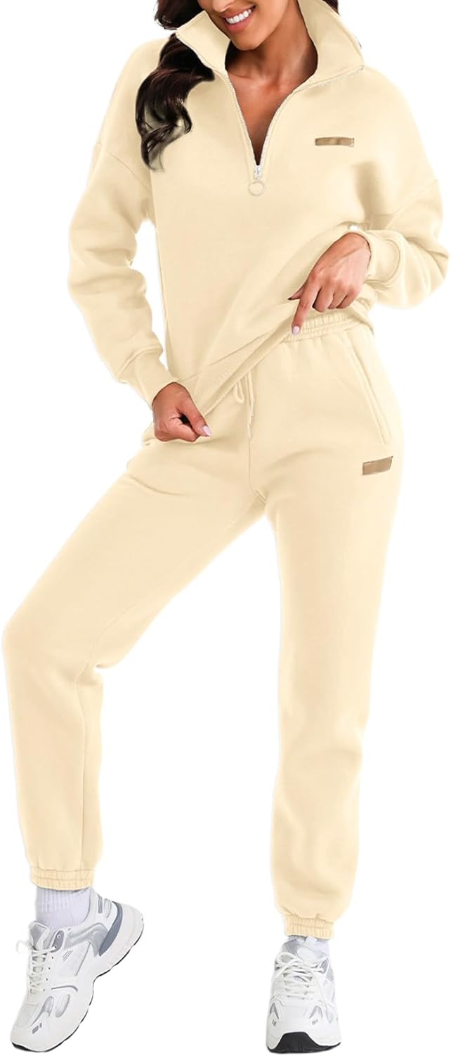 Herseas Women 2 Piece Outfits Sweatsuit Lounge Set Half Zip Pullover with Jogger...